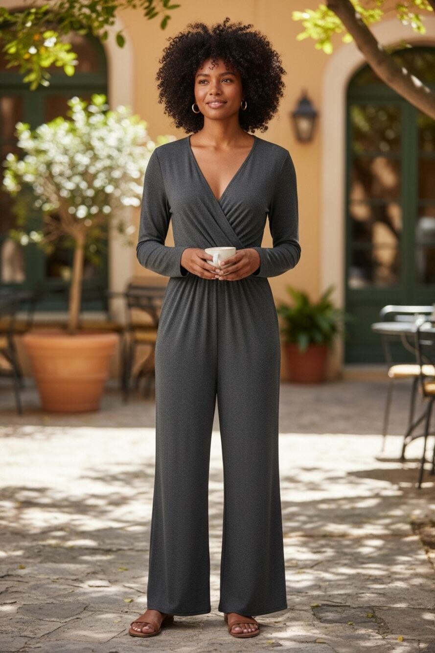 NWT Old Navy Charcoal Gray Twist-Front Wrap Jumpsuit sz XL